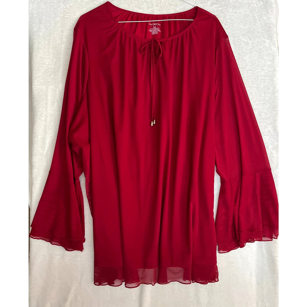 Lane Bryant Cranberry Flowy Angel Sleeves Blouse Top Shirt Sz 26/28